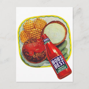 Vintage Hamburgers 'Bob's Best Ketchup' Postcard