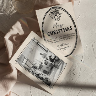 Vintage Hand Drawn Bells Frame Photo Christmas Holiday Card
