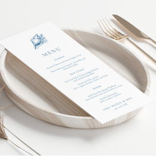 Vintage Hand Drawn Blue Seashell Wedding Menu