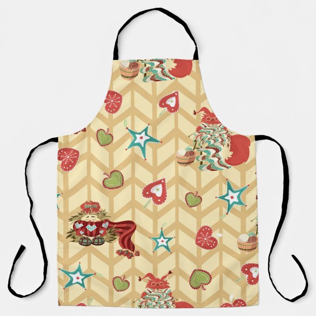 Vintage hand drawn christmas seamless pattern vint apron (Front)