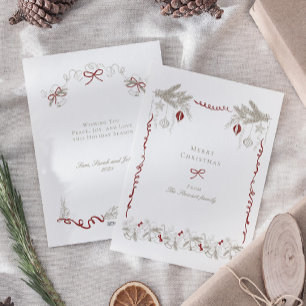 Vintage Hand Drawn Christmas Wreath Holiday Card