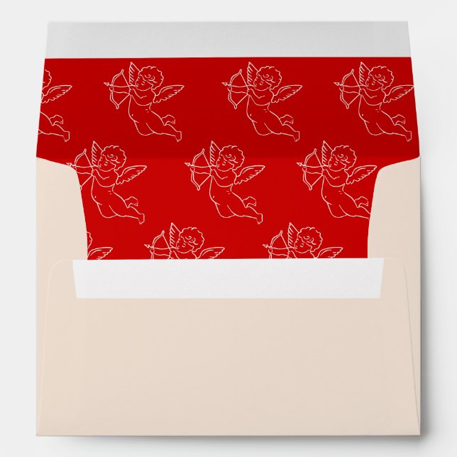 Vintage Hand Drawn Cupid Cherub Red Wedding Envelope (Back (Bottom))