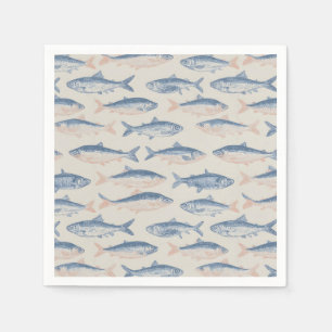 Vintage Hand-Drawn Fish Seamless Pattern Napkin
