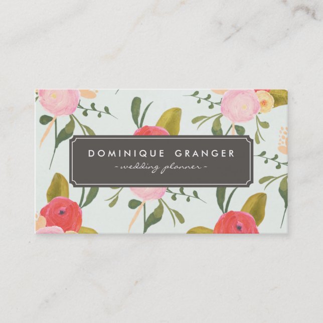 Vintage Hand Drawn Flowers Business Card (Front)