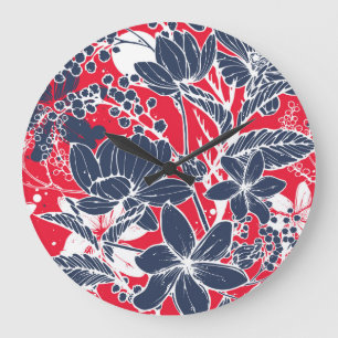 Vintage Hand-Drawn Flowers, Elegant Pattern. Large Clock