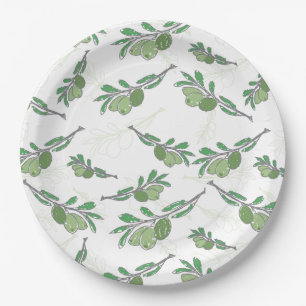 vintage hand drawn olive branch fabric paper plate
