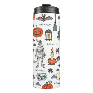 vintage hand drawn pattern on the theme of Hallowe Thermal Tumbler