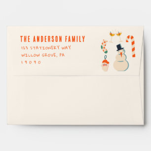 Vintage Hand Drawn Red Cream Christmas Retro Envelope