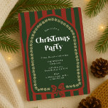 Vintage Hand Drawn Red & Green Christmas Party Invitation<br><div class="desc">Create elegant timeless invitations for your holiday party, Christmas dinner or cocktail evening with this Vintage-inspired Christmas Party Invitation design. Featuring a vintage green & red colour scheme with hand drawn stripe pattern background and arch frame, paired with retro font which reads 'Christmas Party' (the words are separate and you...</div>