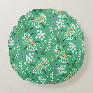 vintage Hand-drawn retro cute flowers and plant bo Round Cushion