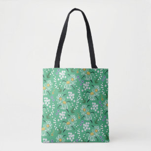vintage Hand-drawn retro cute flowers and plant bo Tote Bag