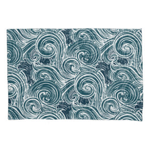 Vintage Hand-Drawn Sea Waves Illustration Pillowcase