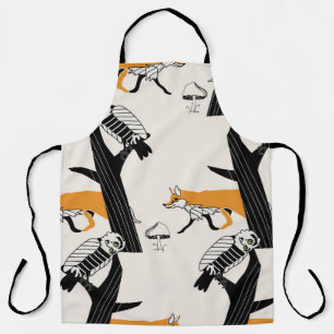 Vintage hand drawn seamless pattern with cute fox, apron