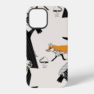 Vintage hand drawn seamless pattern with cute fox, iPhone 12 case