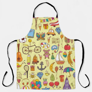 vintage hand drawn seamless pattern with doodle ki apron
