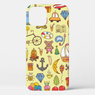 vintage hand drawn seamless pattern with doodle ki iPhone 12 case