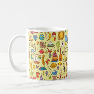 vintage hand drawn seamless pattern with doodle ki coffee mug