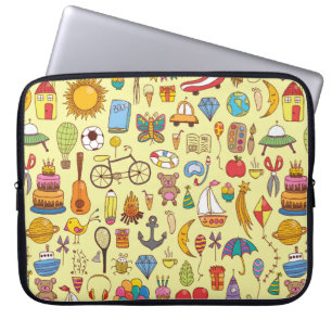 vintage hand drawn seamless pattern with doodle ki laptop sleeve