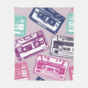 vintage hand-drawn seamless pattern with old audio fleece blanket