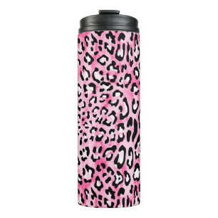 Vintage hand drawn seamless pink white colour leop thermal tumbler