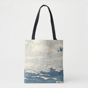 Vintage hand-drawn seascape in retro style with wa tote bag