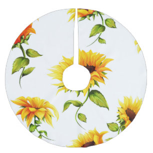 Vintage Hand-Drawn Sunflower Watercolor Brushed Polyester Tree Skirt