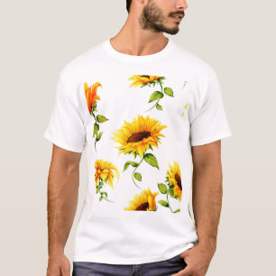 Vintage Hand-Drawn Sunflower Watercolor T-Shirt