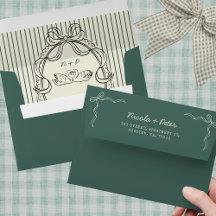 Vintage Hand Drawn Swan Green Stripes Wedding