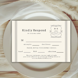 Vintage Hand Drawn Swans Monogram Food Choices RSVP Card