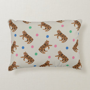 vintage hand-drawn tiger and colorful polka dots i decorative cushion