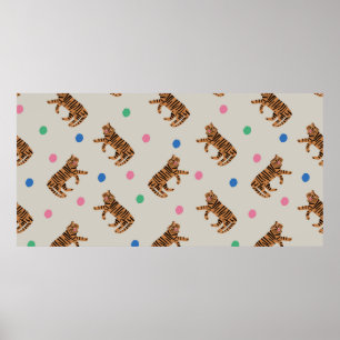vintage hand-drawn tiger and colorful polka dots i poster