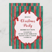 Vintage Hand Drawn Watercolor Bow Stripe Christmas