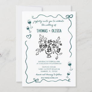 vintage Hand drawn Whimsical Wedding Invitation