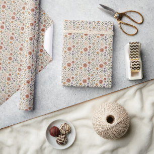 Vintage Hand-Drawn Wildflowers Patchwork Seamless Wrapping Paper