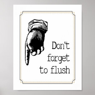 Vintage Hand Kids Flush Toilet Reminder Bathroom Poster