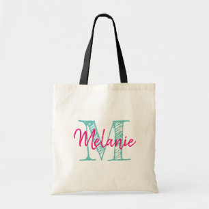 Vintage hand lettering typography custom monogram tote bag