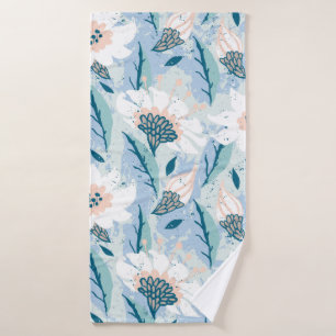 Vintage hand painted floral pattern with big white bath towel