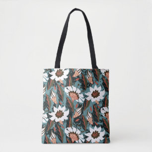 Vintage hand painted floral pattern with flower on tote bag