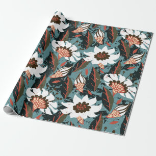 Vintage hand painted floral pattern with flower on wrapping paper
