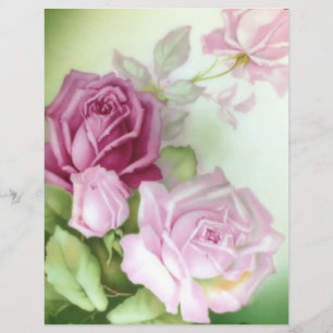 Vintage Hand Painted Roses Floral Art Craft Paper
