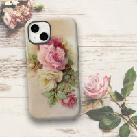 Vintage Hand Painted White and Pink Roses