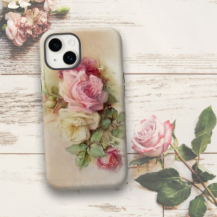 Vintage Hand Painted White and Pink Roses