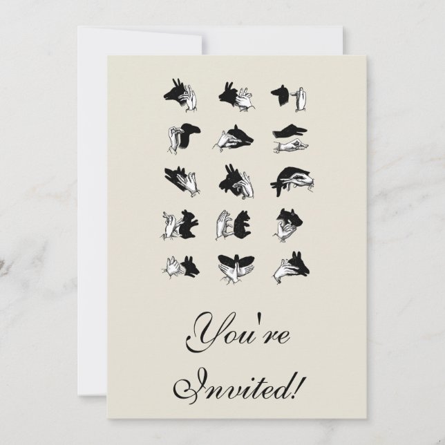 Vintage Hand Puppet Shadow Games Invitation (Front)