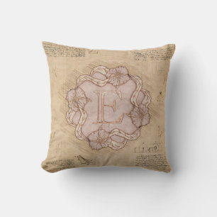 Vintage Handcrafted Letter E Word Art Pink Gold  Cushion