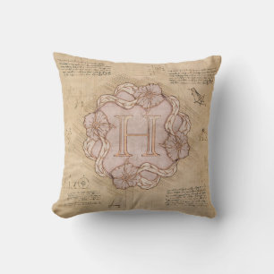 Vintage Handcrafted Letter H Word Art Pink Gold Cushion