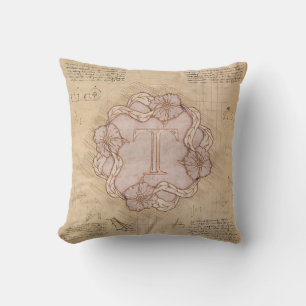 Vintage Handcrafted Letter T Word Art Pink Gold Cushion