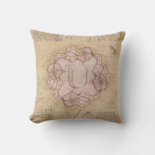 Vintage Handcrafted Letter U Word Art Pink Gold Cushion