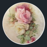 Vintage Handpainted Style Roses Ceramic Knob<br><div class="desc">Lush bouquet of pastel pink and white English roses from Victorian lithograph art with artisan cream coloured background.</div>