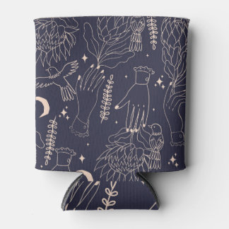 Vintage Hands and Birds: Artistic Pattern Can Cooler