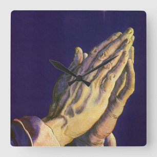 Vintage Hands Praying with Star of Bethlehem Square Wall Clock